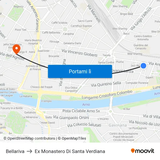 Bellariva to Ex Monastero Di Santa Verdiana map