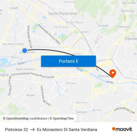 Pistoiese 32 to Ex Monastero Di Santa Verdiana map