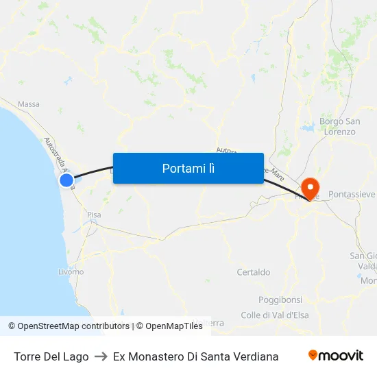 Torre Del Lago to Ex Monastero Di Santa Verdiana map
