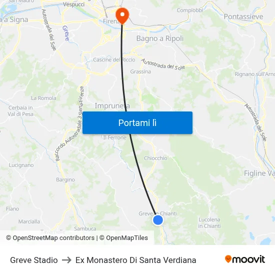 Greve Stadio to Ex Monastero Di Santa Verdiana map