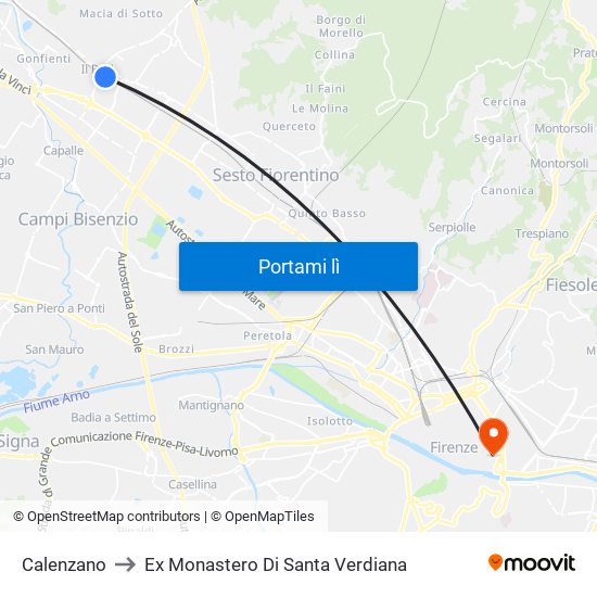 Calenzano to Ex Monastero Di Santa Verdiana map