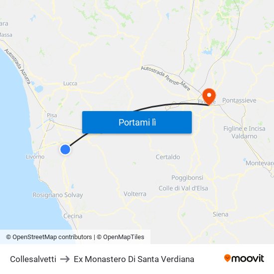 Collesalvetti to Ex Monastero Di Santa Verdiana map