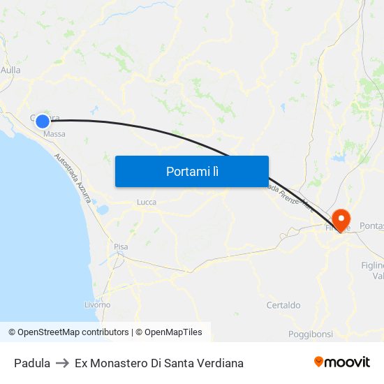 Padula to Ex Monastero Di Santa Verdiana map