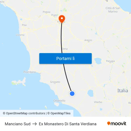 Manciano Sud to Ex Monastero Di Santa Verdiana map
