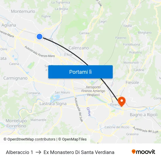 Alberaccio 1 to Ex Monastero Di Santa Verdiana map