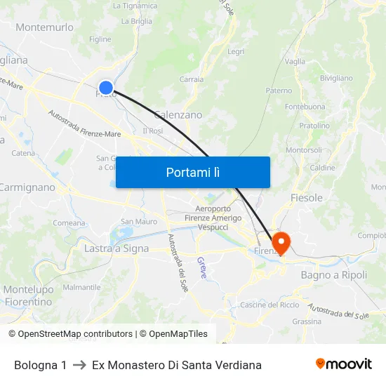 Bologna 1 to Ex Monastero Di Santa Verdiana map