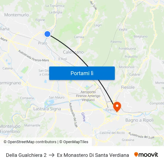 Della Gualchiera 2 to Ex Monastero Di Santa Verdiana map