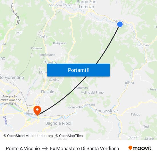 Ponte A Vicchio to Ex Monastero Di Santa Verdiana map