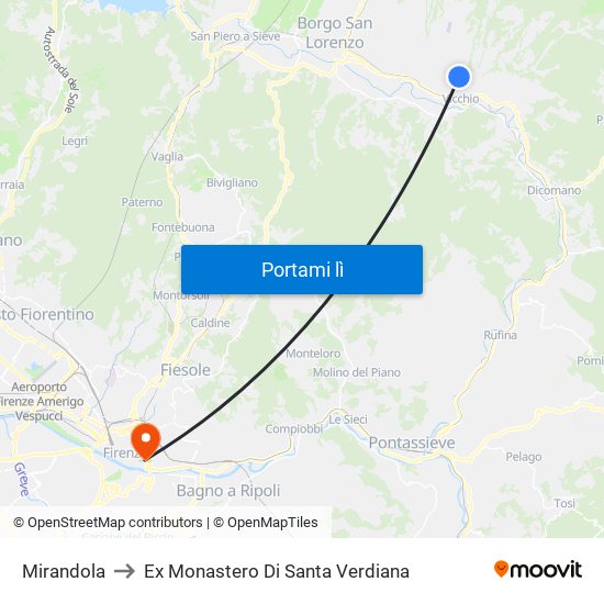 Mirandola to Ex Monastero Di Santa Verdiana map