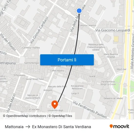 Mattonaia to Ex Monastero Di Santa Verdiana map