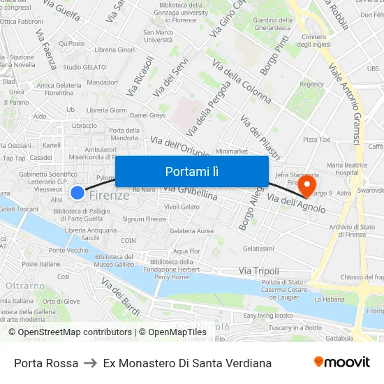 Porta Rossa to Ex Monastero Di Santa Verdiana map