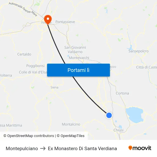 Montepulciano to Ex Monastero Di Santa Verdiana map