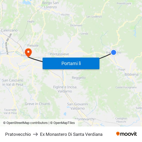 Pratovecchio to Ex Monastero Di Santa Verdiana map
