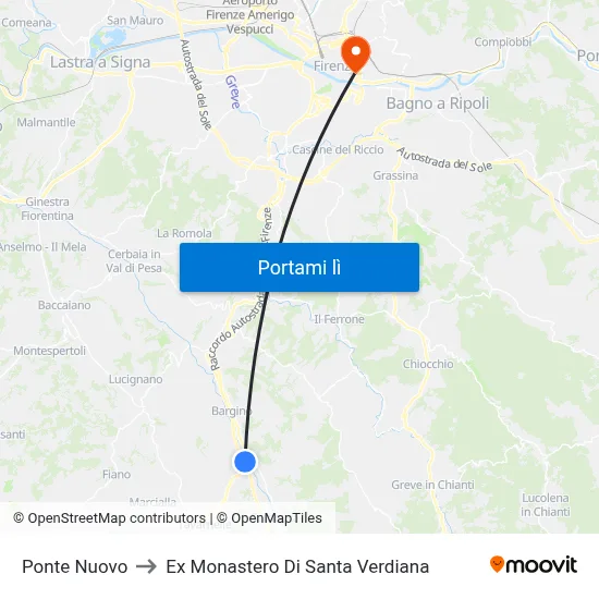 Ponte Nuovo to Ex Monastero Di Santa Verdiana map