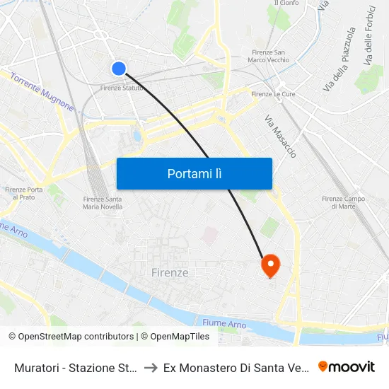 Muratori - Stazione Statuto to Ex Monastero Di Santa Verdiana map