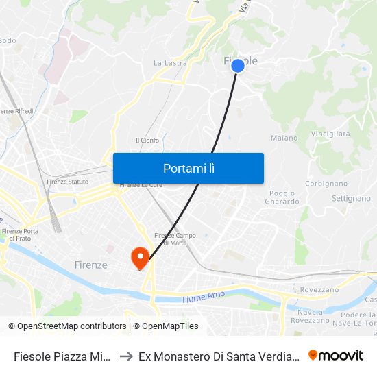 Fiesole Piazza Mino to Ex Monastero Di Santa Verdiana map