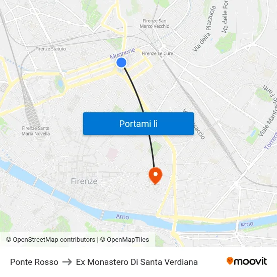 Ponte Rosso to Ex Monastero Di Santa Verdiana map
