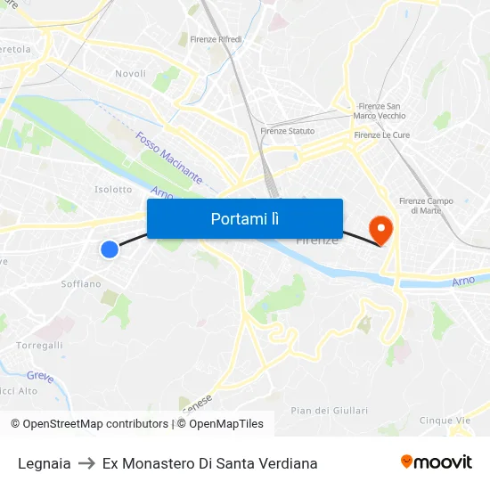 Legnaia to Ex Monastero Di Santa Verdiana map