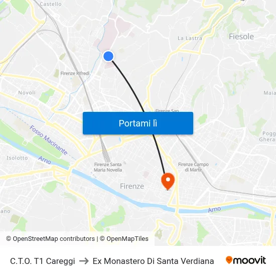C.T.O. T1 Careggi to Ex Monastero Di Santa Verdiana map