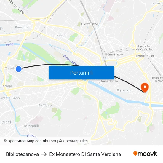 Bibliotecanova to Ex Monastero Di Santa Verdiana map