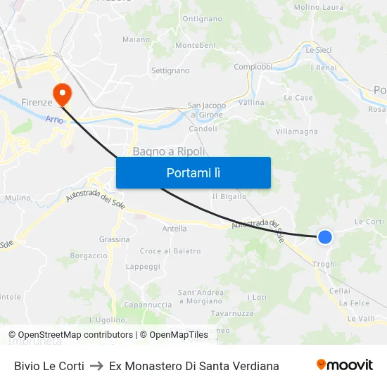 Bivio Le Corti to Ex Monastero Di Santa Verdiana map