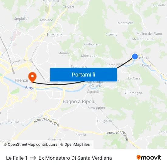 Le Falle 1 to Ex Monastero Di Santa Verdiana map