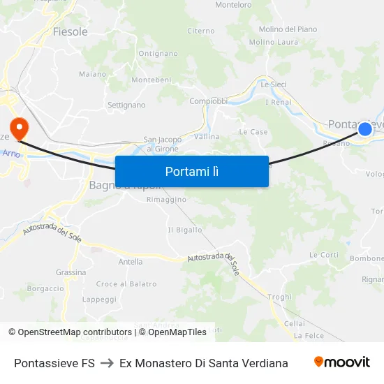 Pontassieve FS to Ex Monastero Di Santa Verdiana map