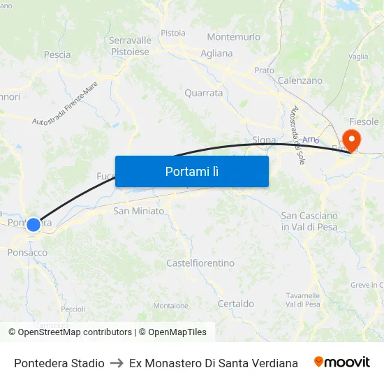 Pontedera Stadio to Ex Monastero Di Santa Verdiana map