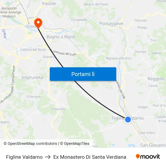 Figline Valdarno to Ex Monastero Di Santa Verdiana map