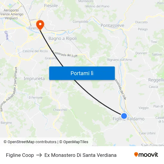 Figline Coop to Ex Monastero Di Santa Verdiana map