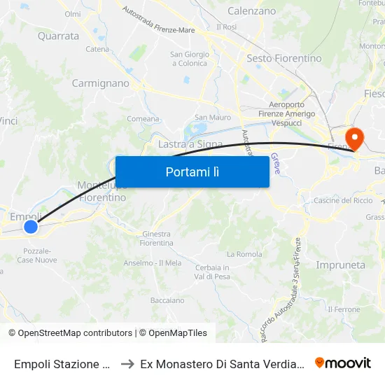 Empoli Stazione FS to Ex Monastero Di Santa Verdiana map