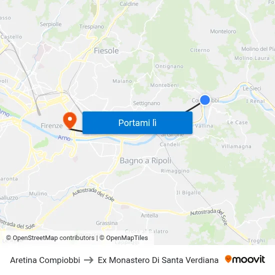 Aretina Compiobbi to Ex Monastero Di Santa Verdiana map