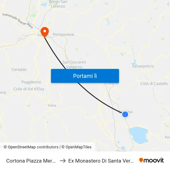 Cortona Piazza Mercato to Ex Monastero Di Santa Verdiana map