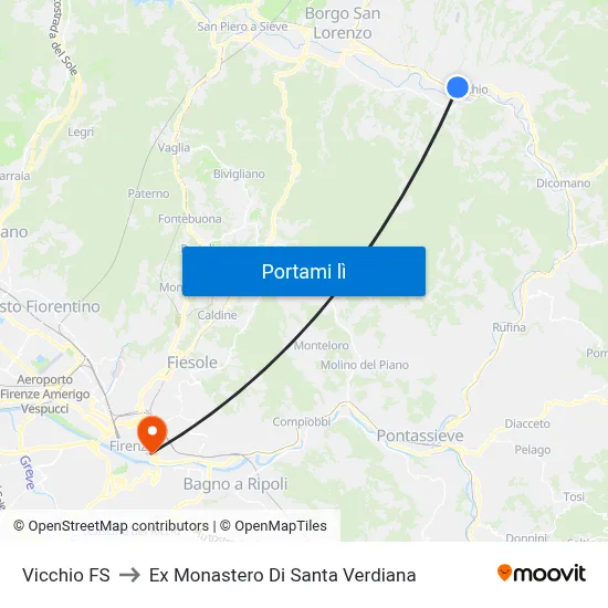 Vicchio FS to Ex Monastero Di Santa Verdiana map