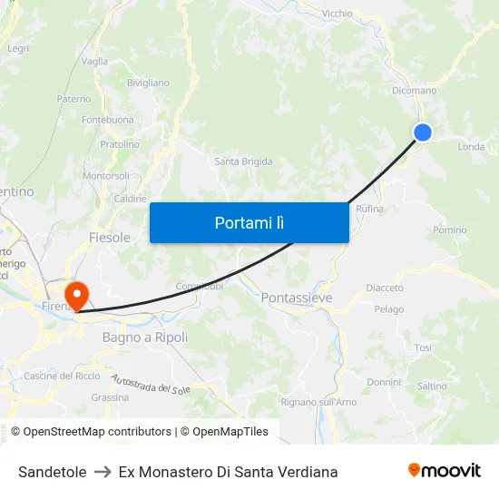 Sandetole to Ex Monastero Di Santa Verdiana map