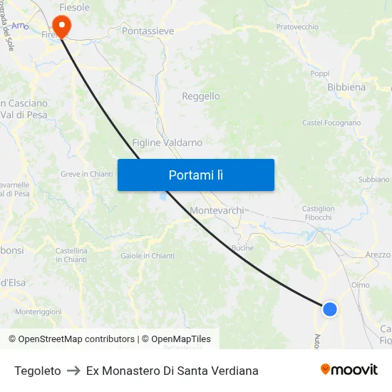 Tegoleto to Ex Monastero Di Santa Verdiana map