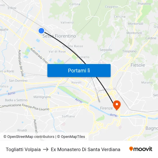 Togliatti Volpaia to Ex Monastero Di Santa Verdiana map