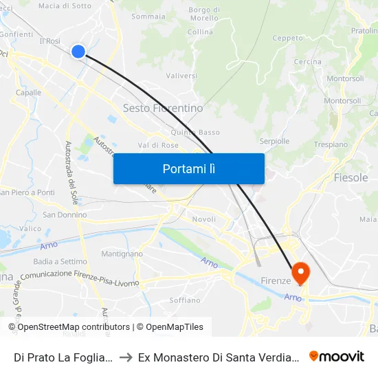 Di Prato La Fogliaia to Ex Monastero Di Santa Verdiana map