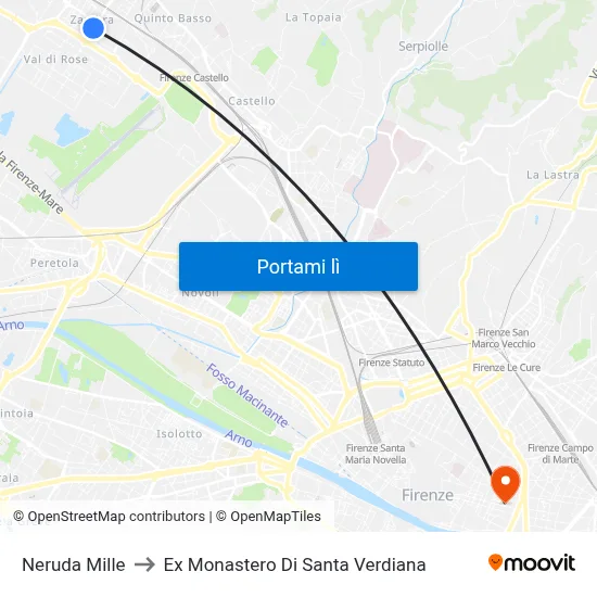 Neruda Mille to Ex Monastero Di Santa Verdiana map