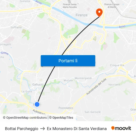 Bottai Parcheggio to Ex Monastero Di Santa Verdiana map