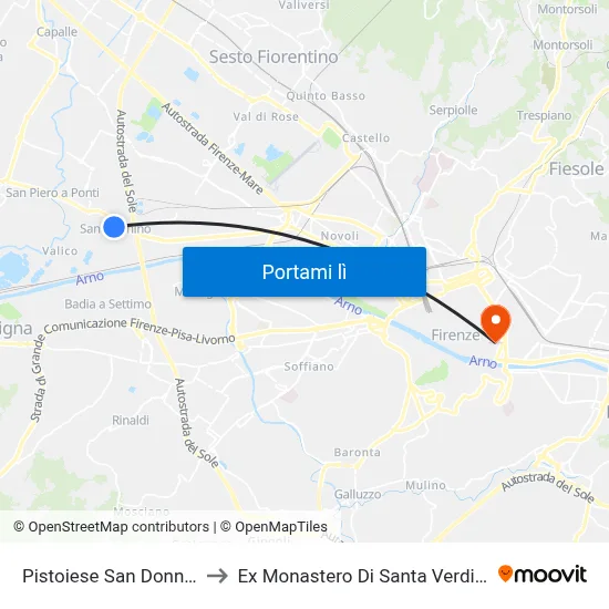 Pistoiese San Donnino to Ex Monastero Di Santa Verdiana map
