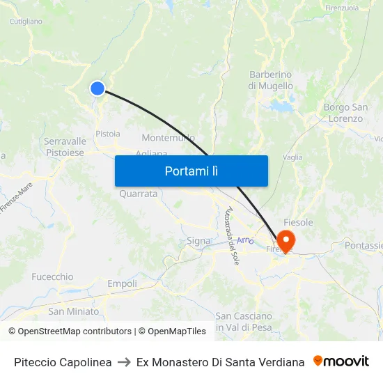 Piteccio Capolinea to Ex Monastero Di Santa Verdiana map
