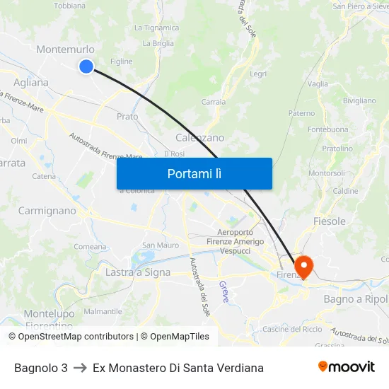 Bagnolo 3 to Ex Monastero Di Santa Verdiana map