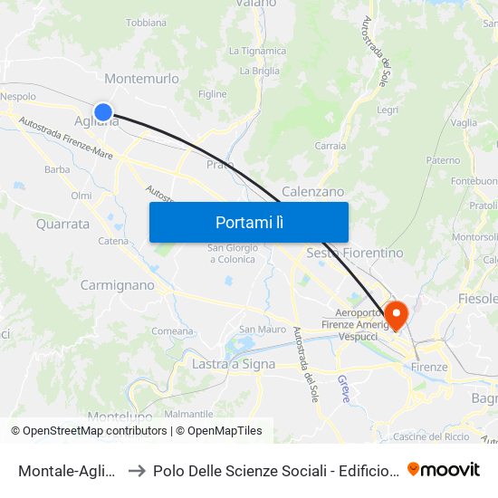 Montale-Agliana to Polo Delle Scienze Sociali - Edificio D15 map