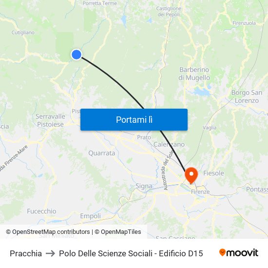 Pracchia to Polo Delle Scienze Sociali - Edificio D15 map