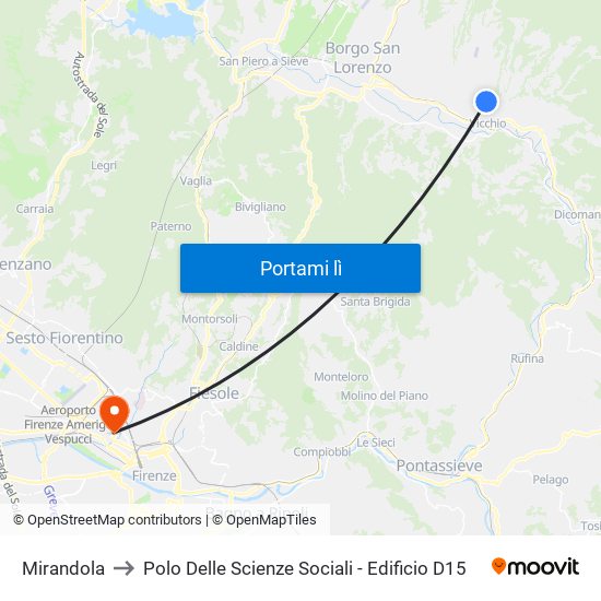 Mirandola to Polo Delle Scienze Sociali - Edificio D15 map