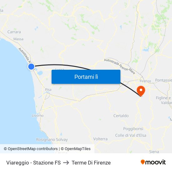 Viareggio Stazione FS to Terme Di Firenze map