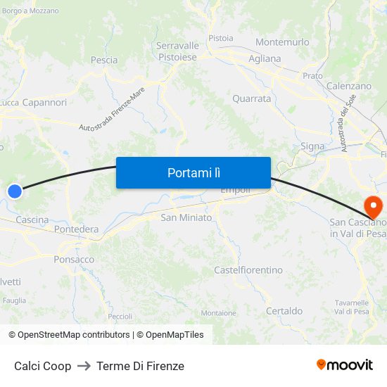 Calci Coop to Terme Di Firenze map