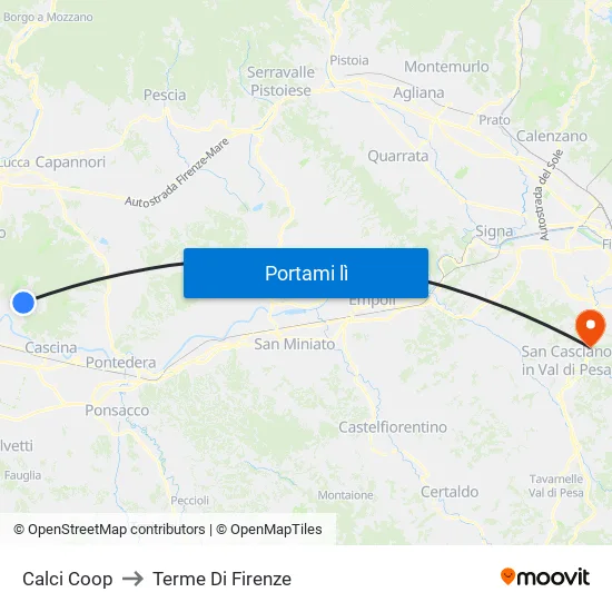 Calci Coop to Terme Di Firenze map