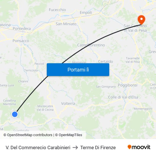 V. Del Commerecio Carabinieri to Terme Di Firenze map